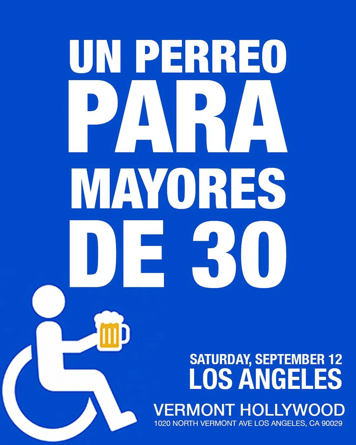 Perreo for ages 30+ party poster at Vermont Hollywood, Los Angeles