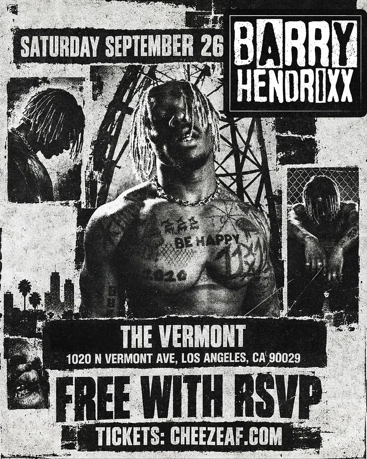 Barry Hendrixx concert poster at The Vermont Hollywood, free with RSVP via Cheezeaf