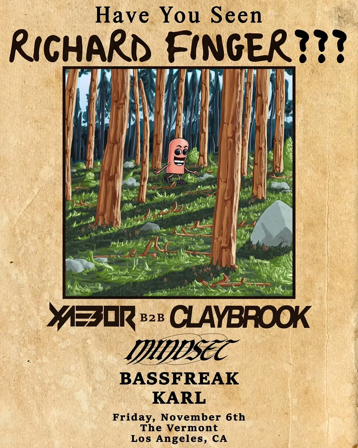 Richard Finger event flyer with Claybrook, Mindset, Bassfreak and Karl, Nov 6 at The Vermont Hollywood