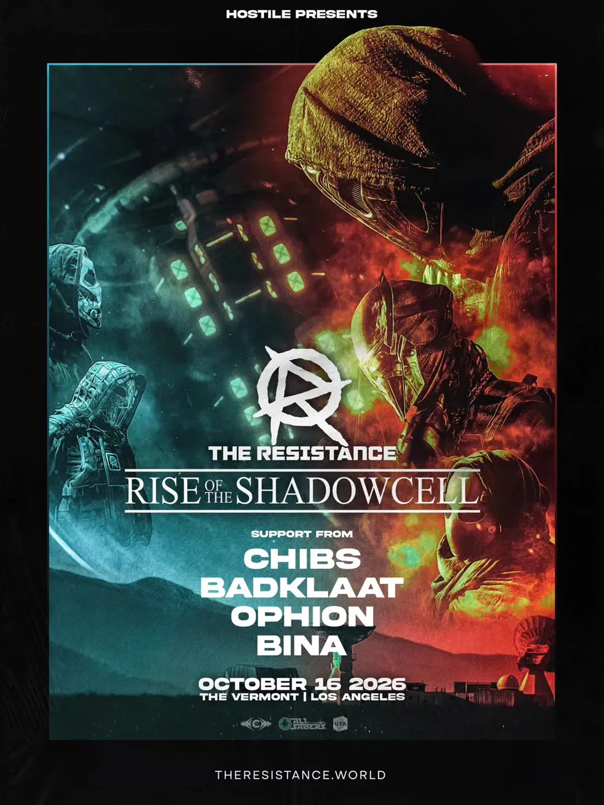 Rise of the Shadowcell event flyer with sci-fi alien artwork, The Vermont Hollywood