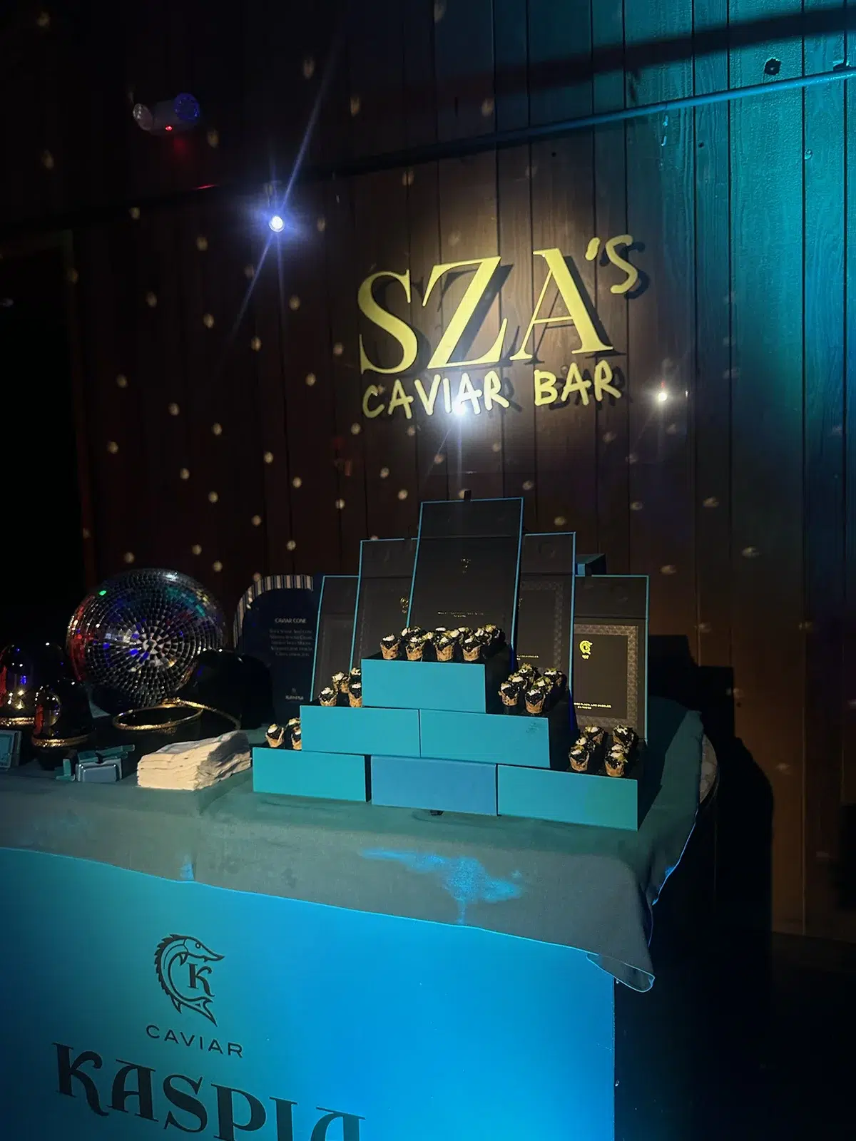 Custom branded caviar bar at a Vermont Hollywood venue rental event